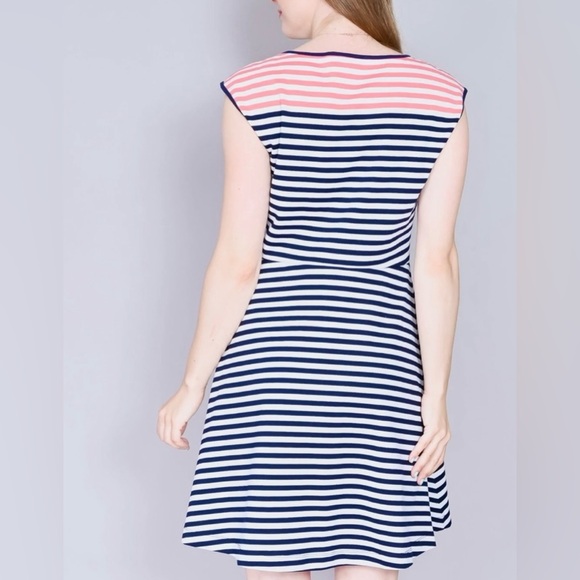 Draper James Striped Ponte Cap Sleeve A-Line Dress Navy & Red Size Medium - Picture 3 of 8